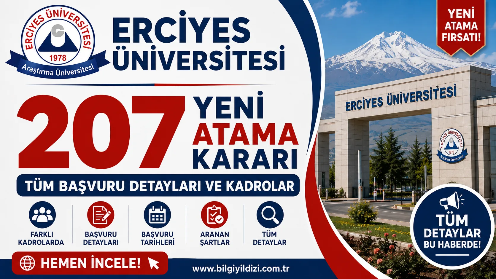 ERCİYES ÜNİVERSİTESİ 207 YENİ ATAMA KARARI